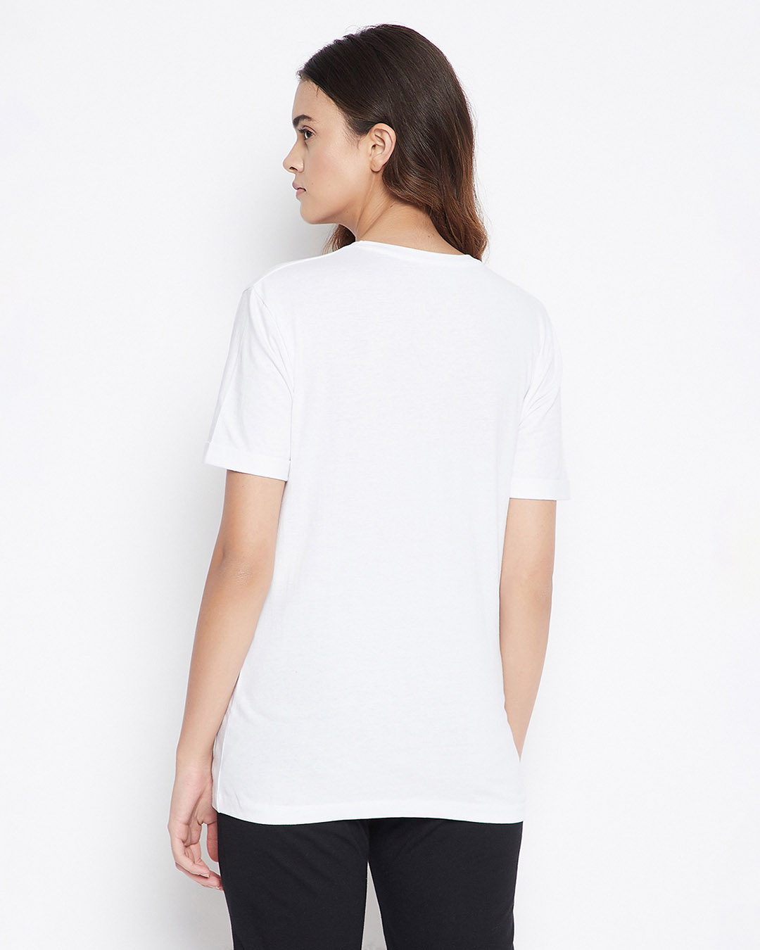 Shop Women's White Printed Round Neck T-shirt-Back