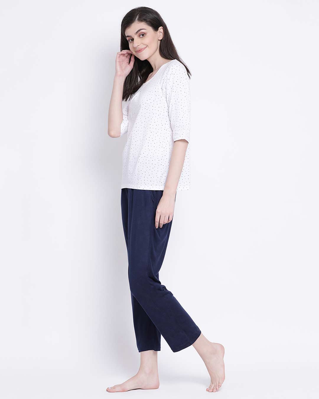Shop Women's Cotton Regular Printed Top & Basic Pyjama Set-Back