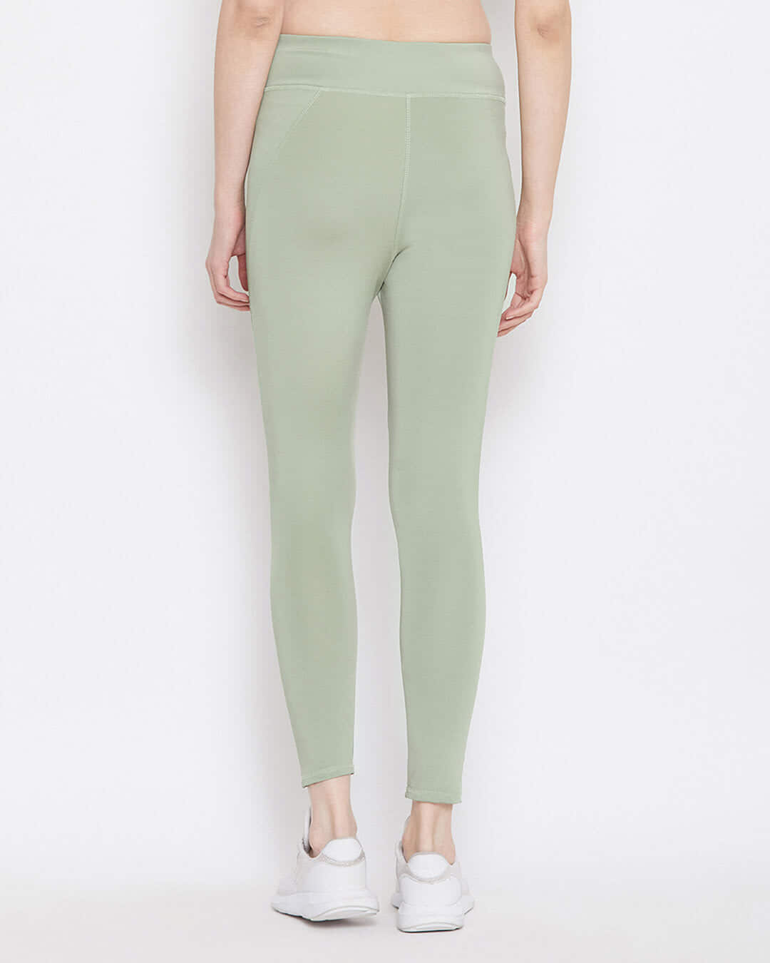 Shop Women's Activewear Ankle Length Tights In Sage Green-Back