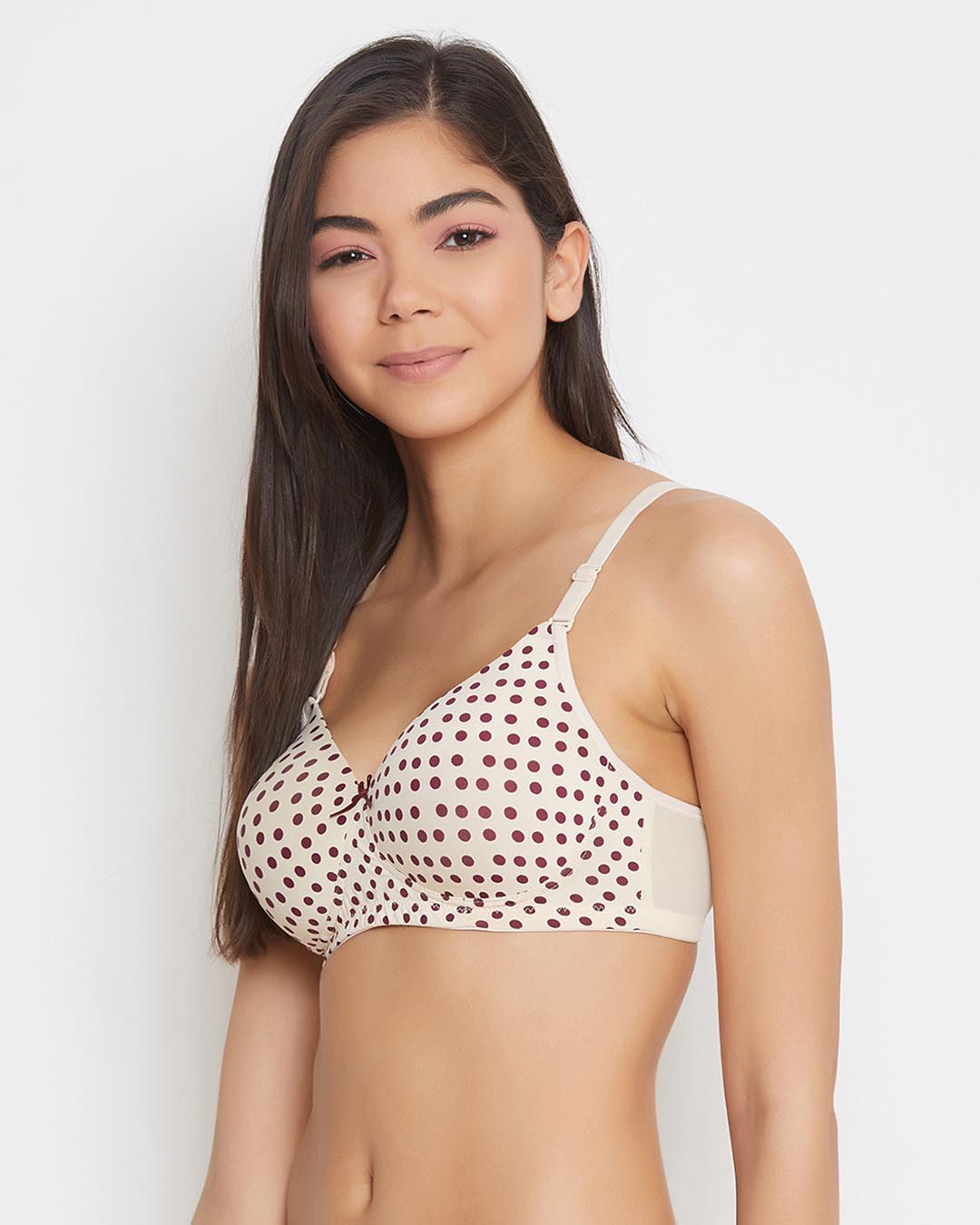 Shop Padded Non Wired Full Cup Polka Print Muliway T-Shirt Bra In Beige-Back