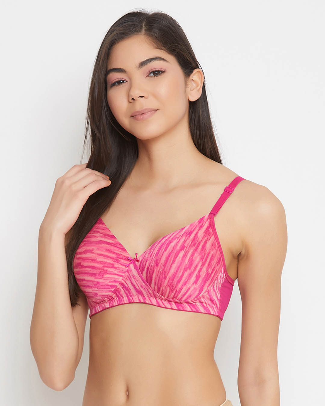 Shop Padded Non Wired Full Cup Printed Multiway T-Shirt Bra In Dark Pink-Back