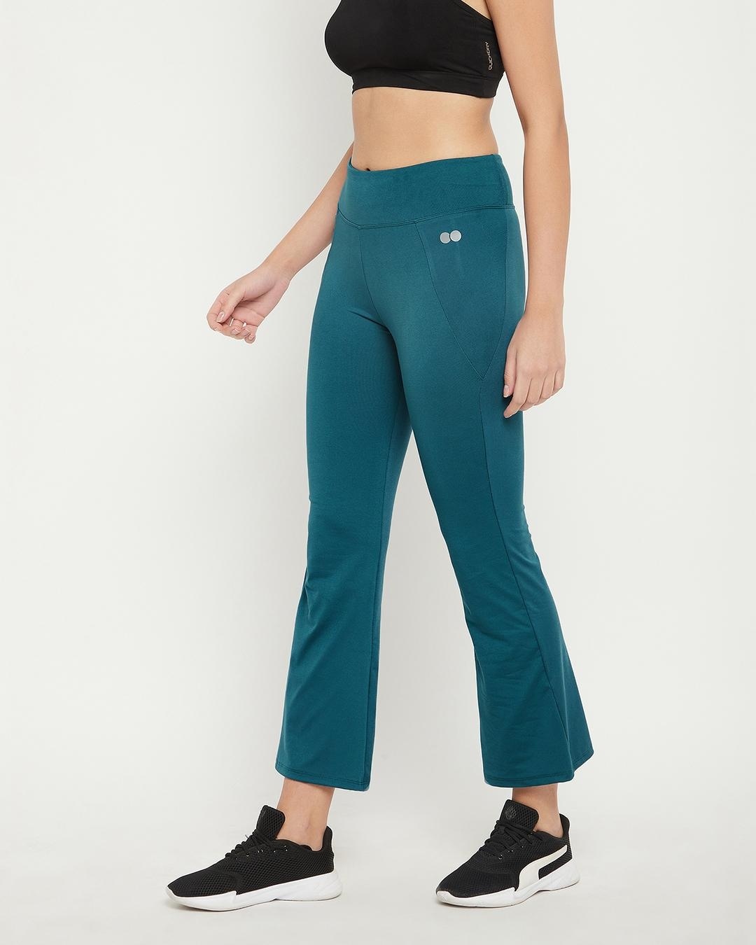 Shop Women's Green Flared Slim Fit Yoga Pants-Back