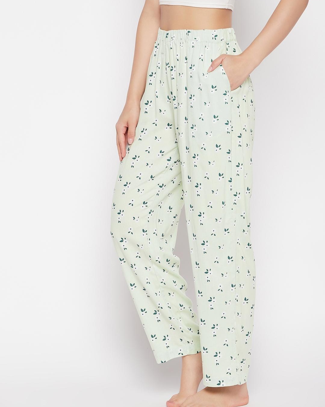 Shop Women's Green Floral Printed Pyjamas-Back