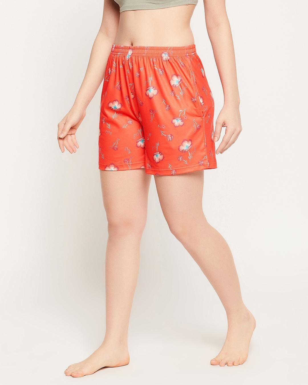 Shop Women's Orange All Over Floral Printed Boxer Shorts-Back