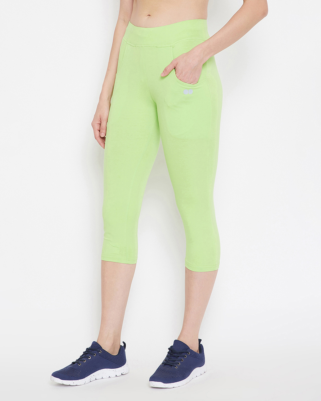 Shop Women's Snug Fit Active Capri In Lime Green   Cotton Rich-Back
