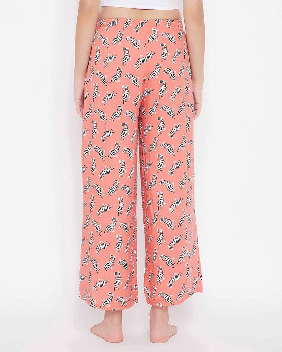 Shop Zebra Print Flared Pyjama In Peach   Rayon-Back