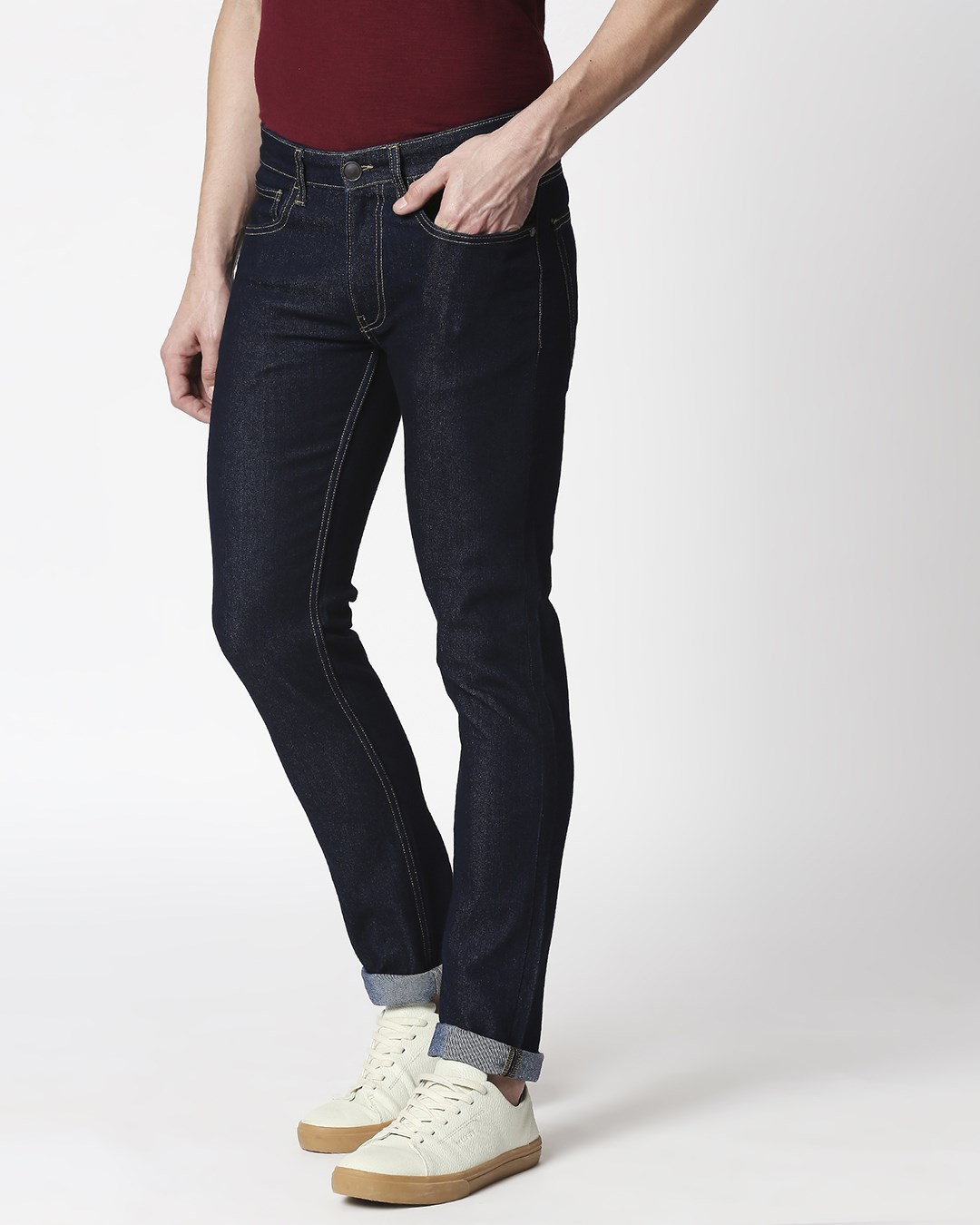 Shop Cobalt Blue Denim Pants Mid Rise Stretchable Men's Jeans-Back