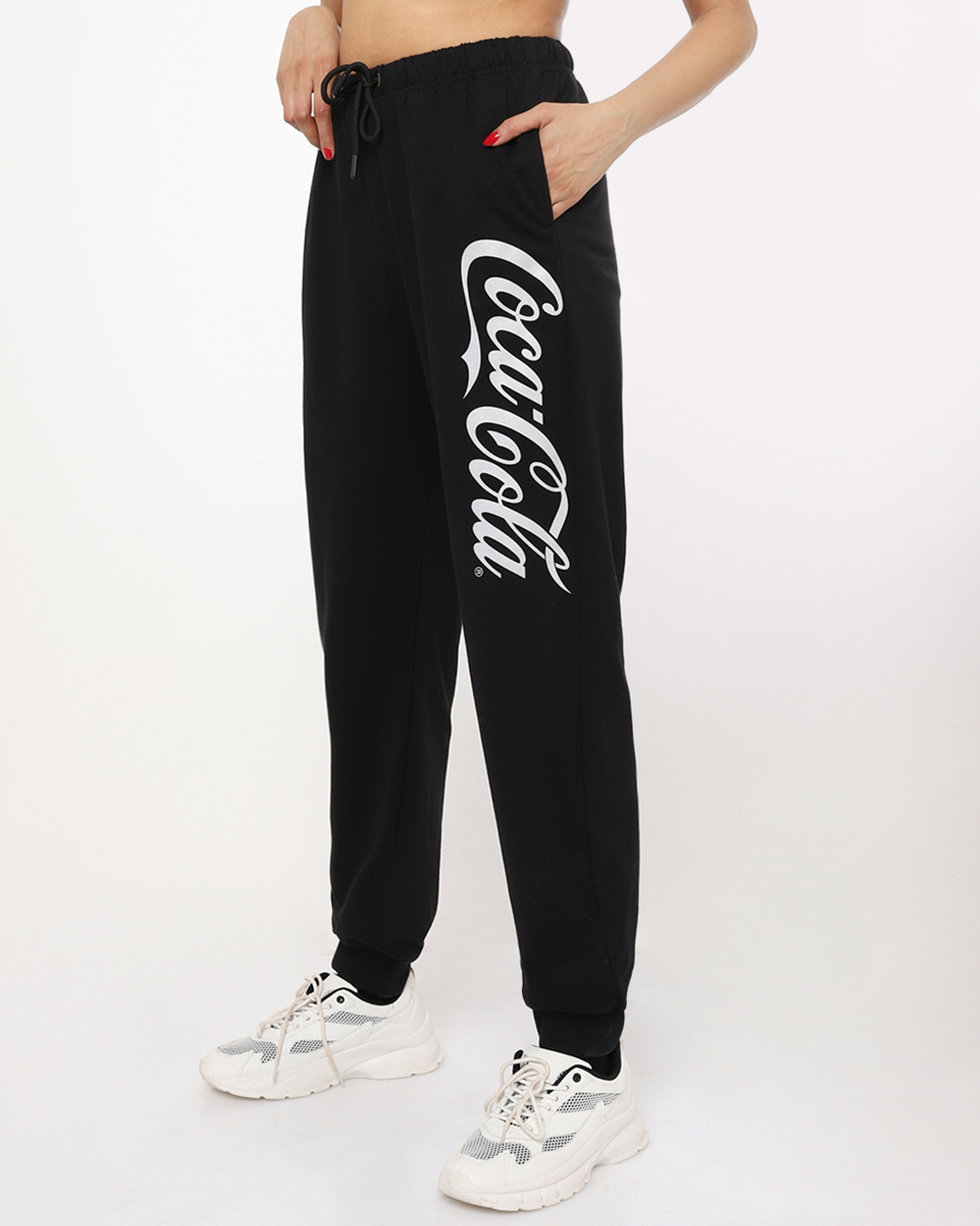 Shop Women's Black Coca Cola Typography Relaxed Fit Joggers-Back