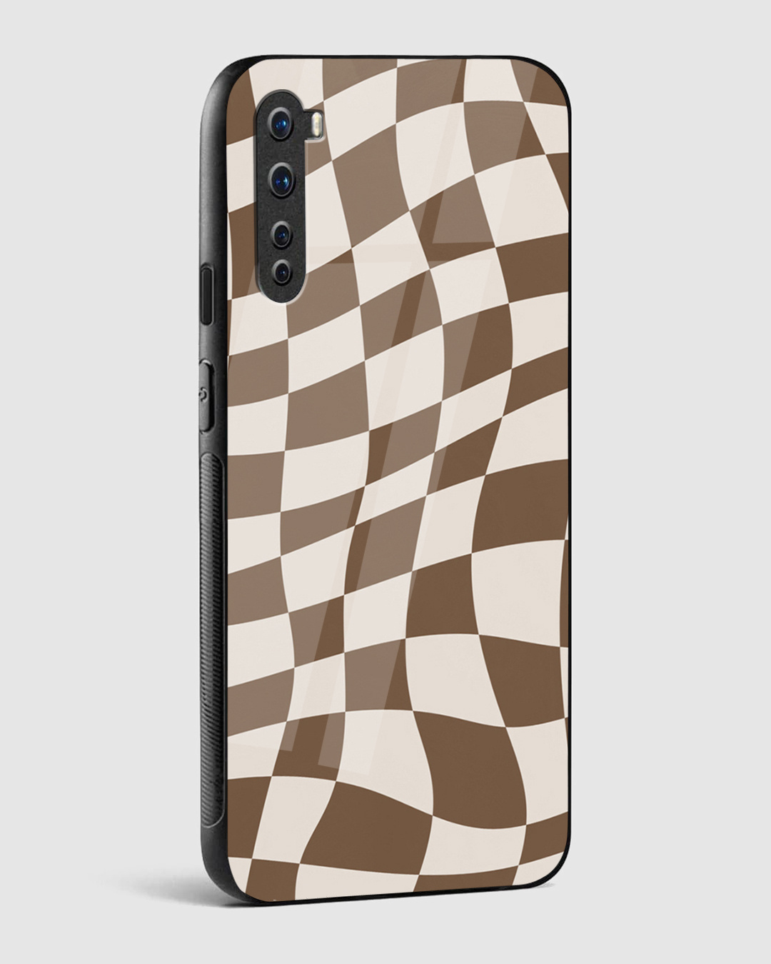 Shop Coffee Brown Checkered Print Premium Glass Case for OnePlus Nord-Back