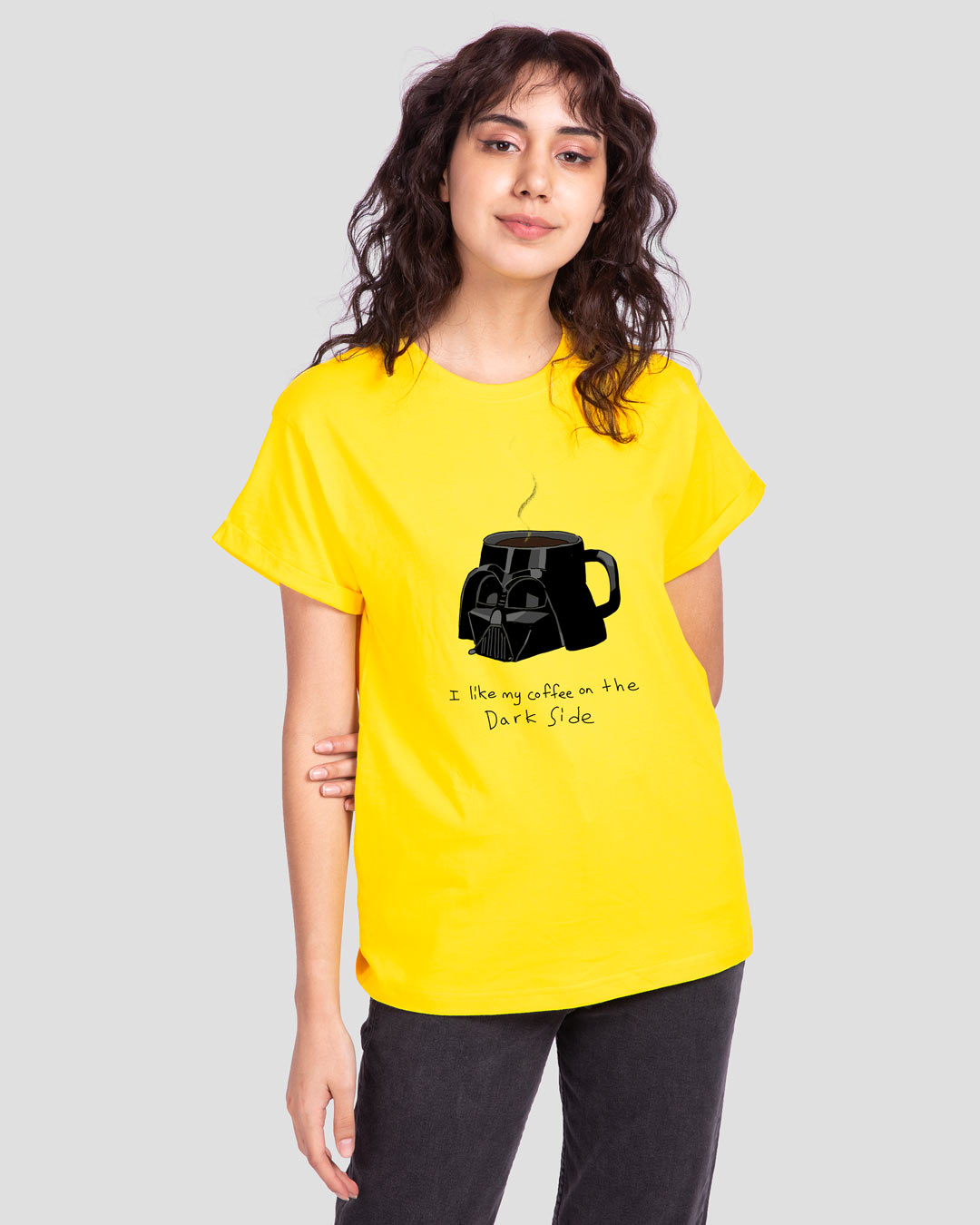 Shop Coffee On The Dark Side Boyfriend T-Shirt (SWL) Pineapple Yellow-Back