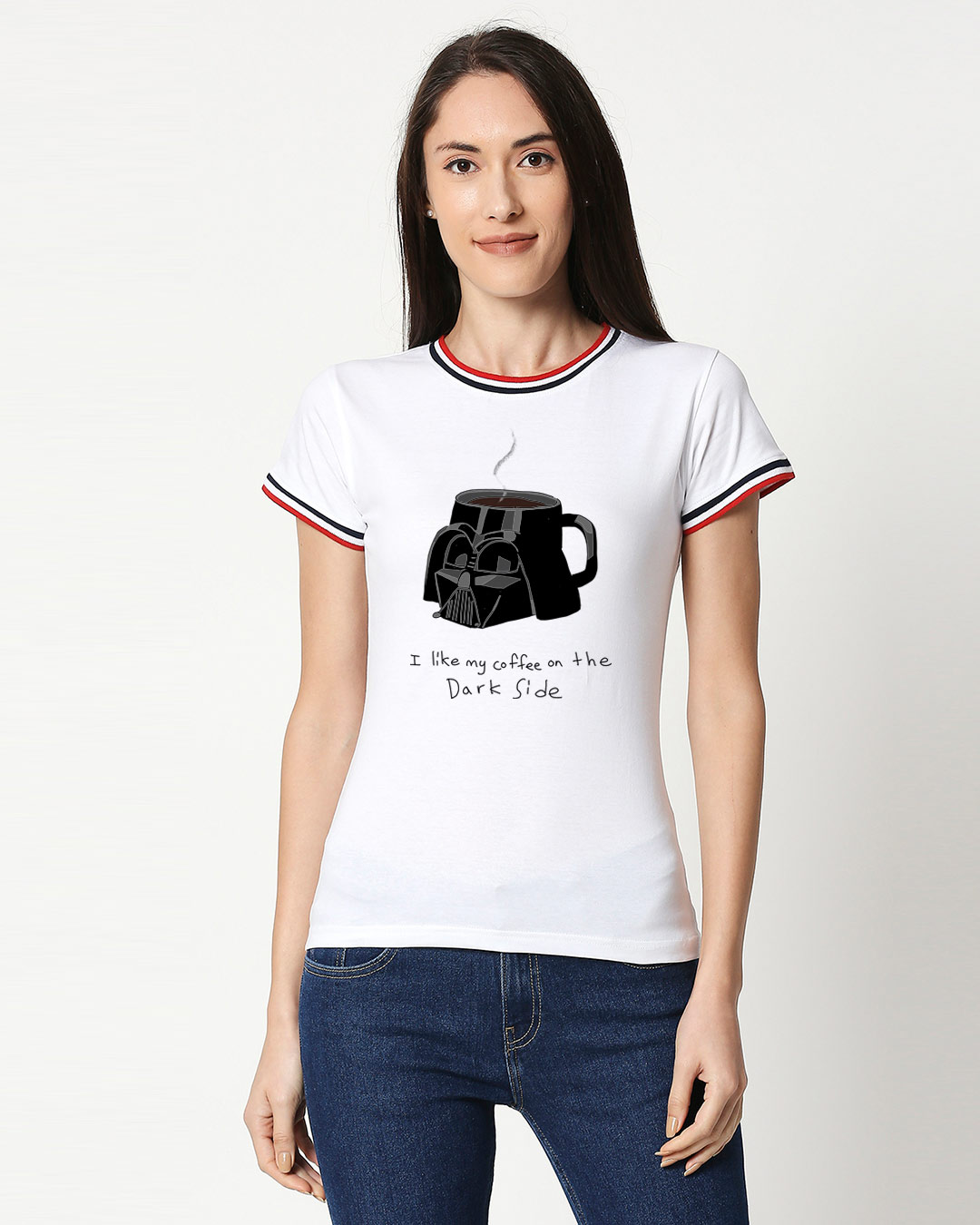 Shop Coffee On The Dark Side Boyfriend Varsity Rib H/S T-Shirt (SWL) Multicolor-Back