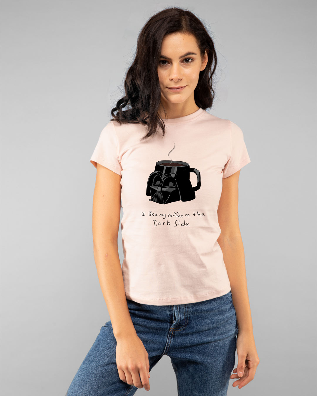 Shop Coffee On The Dark Side Half Sleeve T-Shirt (SWL) Seashell Pink-Back