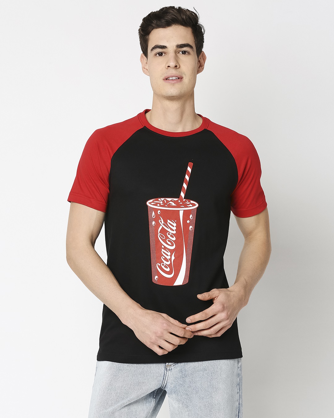 Shop Men's Black Coke Sip Up Graphic Printed Raglan T-shirt-Back