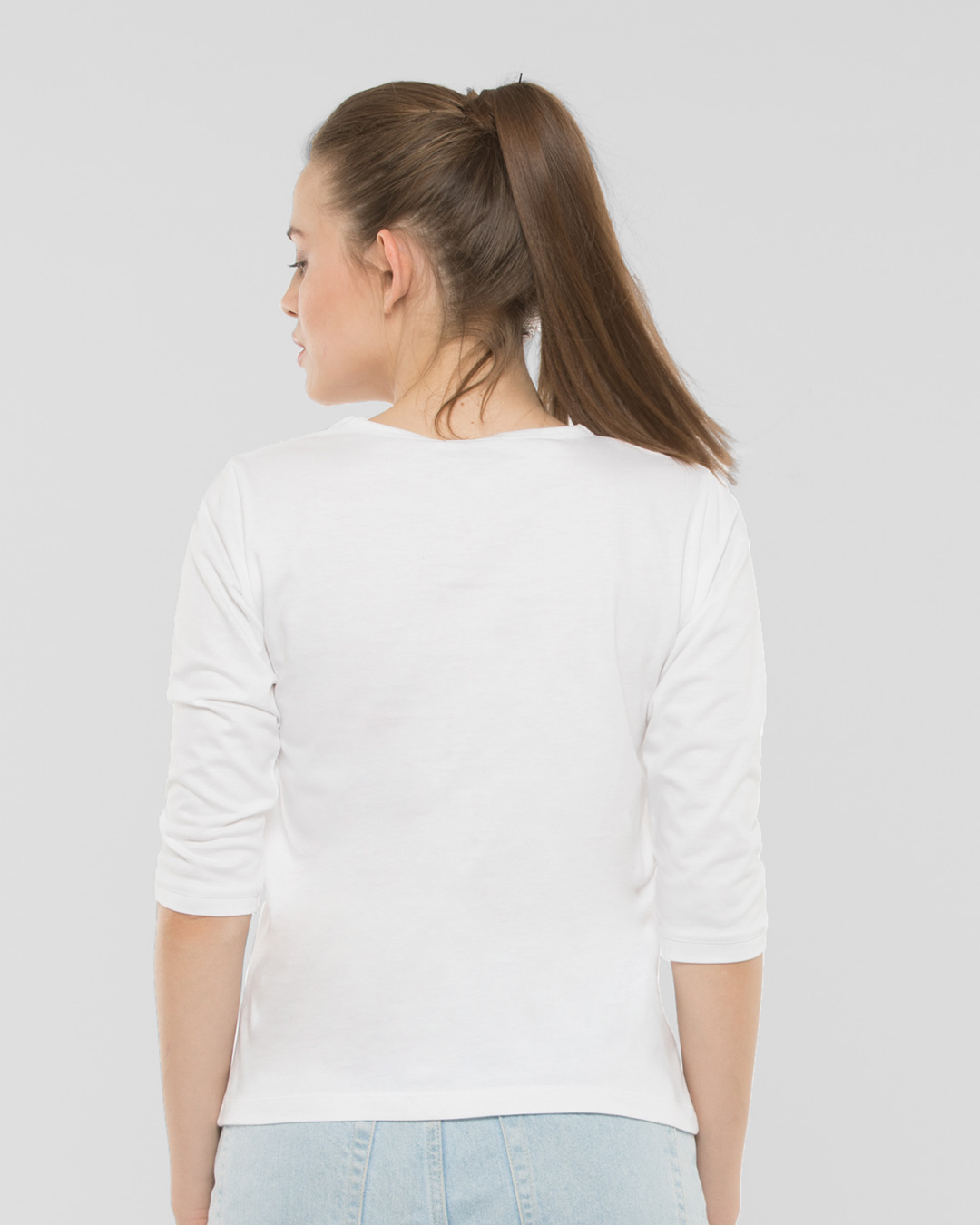 Shop Color Round Neck 3/4 Sleeve T-Shirt-Back