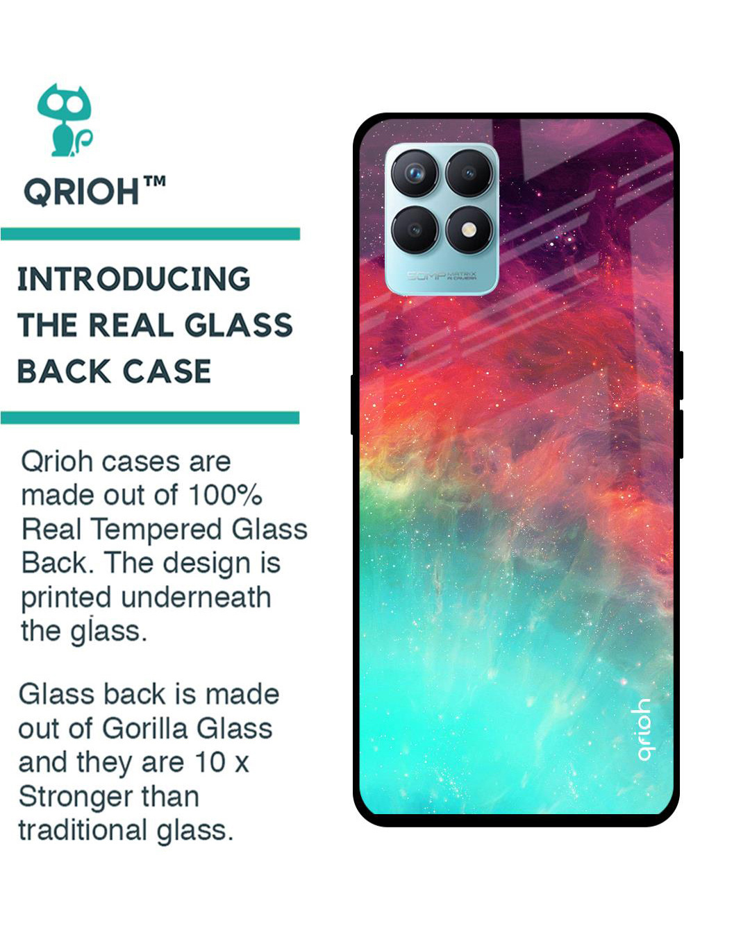 Shop Colorful Aura Printed Premium Glass Cover for Realme Narzo 50 (Shockproof, Light Weight)-Back