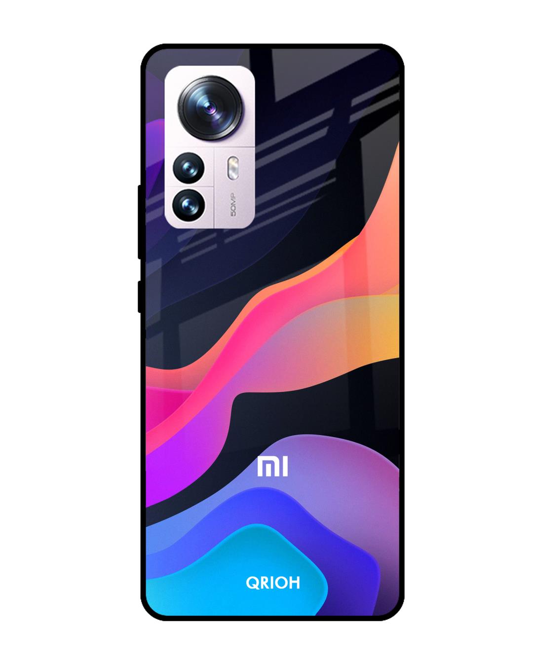 Shop Colorful Fluid Printed Premium Glass Cover for Mi 12 Pro 5G (Shockproof, Light Weight)-Back