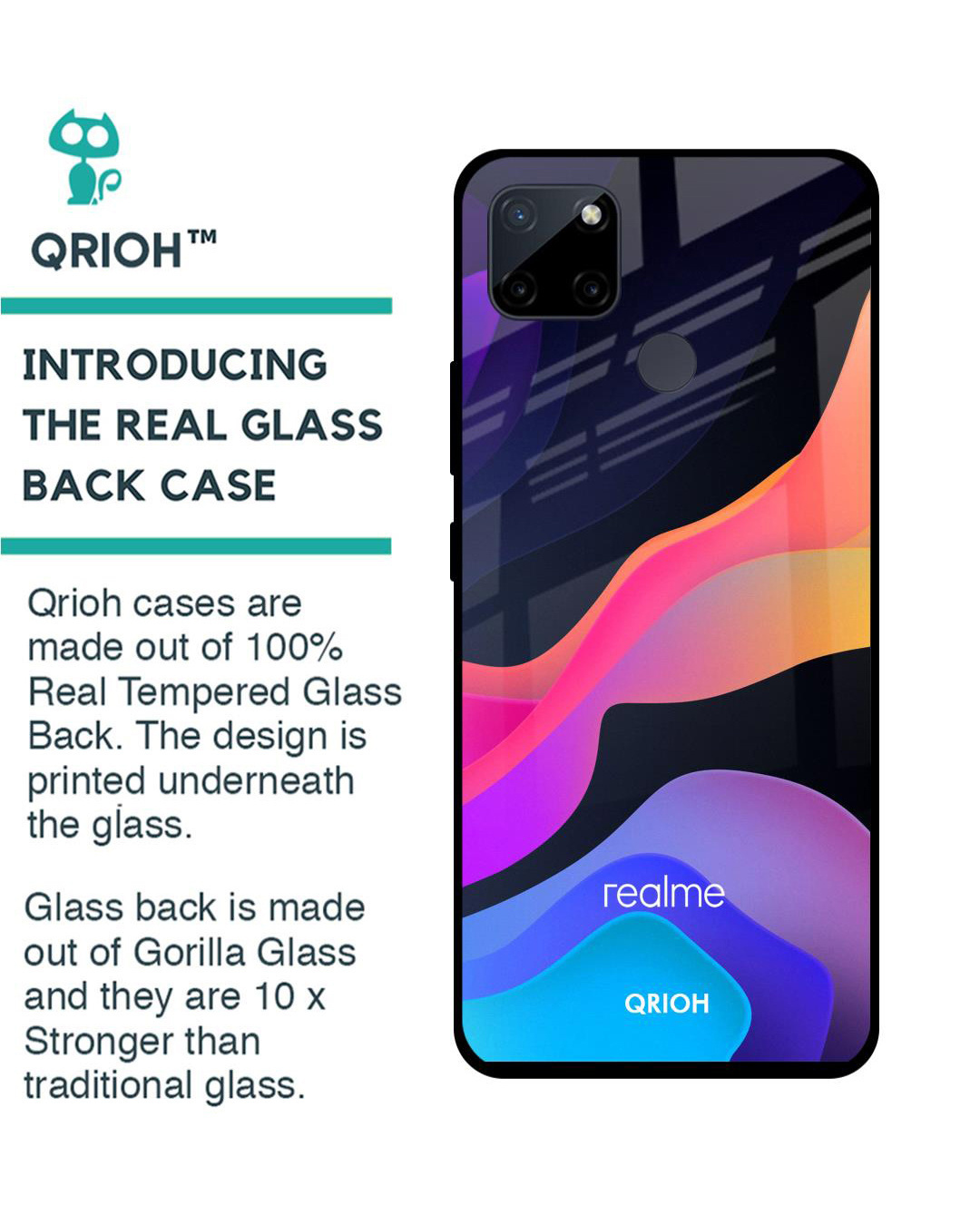 Shop Colorful Fluid Printed Premium Glass Cover for Realme C21Y (Shockproof, Light Weight)-Back