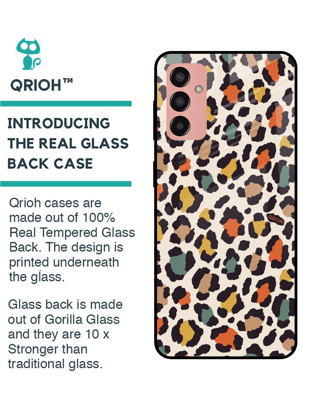 Shop Colorful Leopard Printed Premium Glass Cover for Samsung Galaxy M13 (Shock Proof, Scratch Resistant)-Back