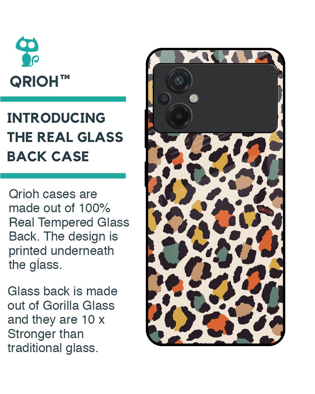 Shop Colorful Leopard Printed Premium Glass Case for Poco M5 (Shock Proof,Scratch Resistant)-Back