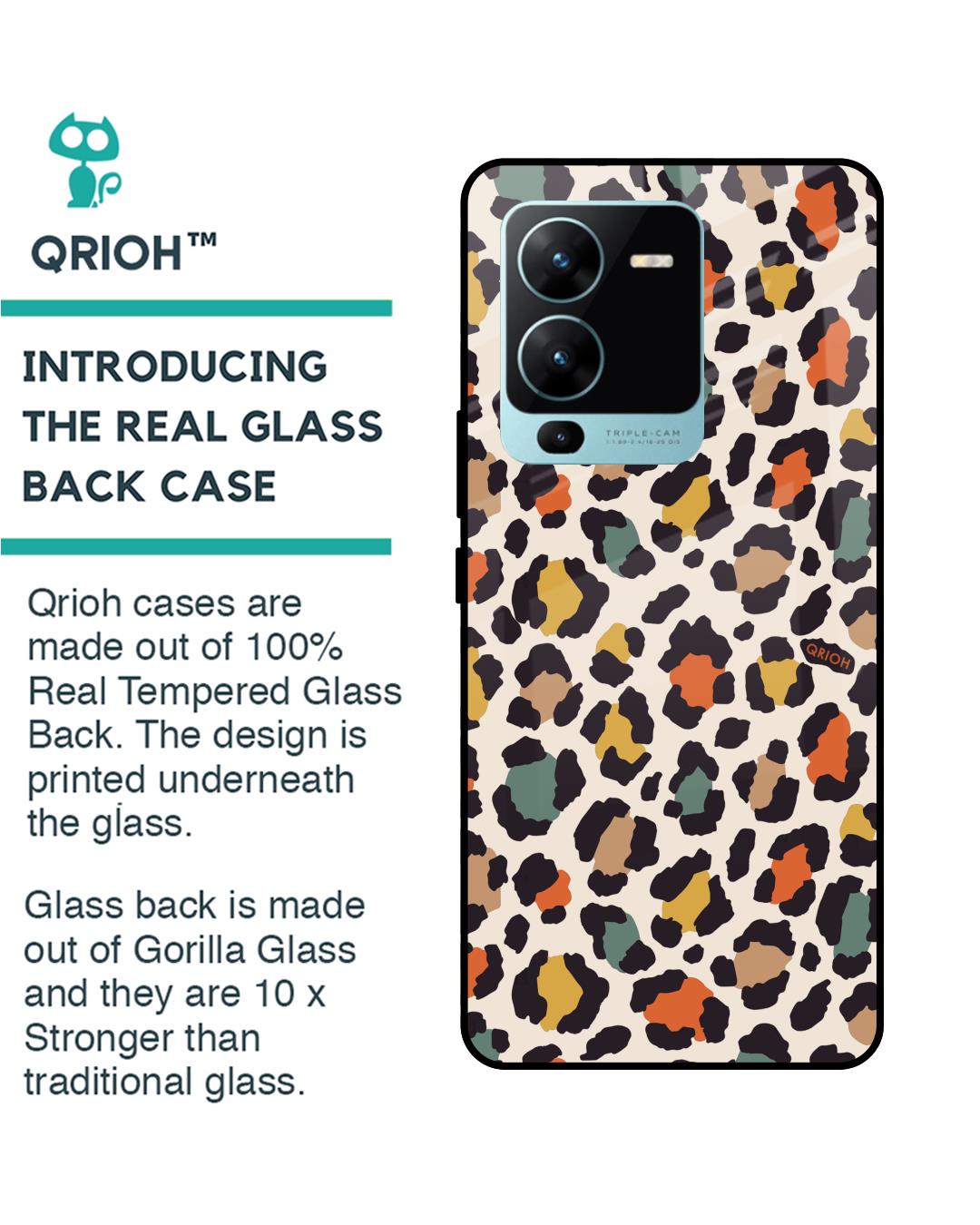 Shop Colorful Leopard Printed Premium Glass Case for Vivo V25 Pro (Shock Proof,Scratch Resistant)-Back