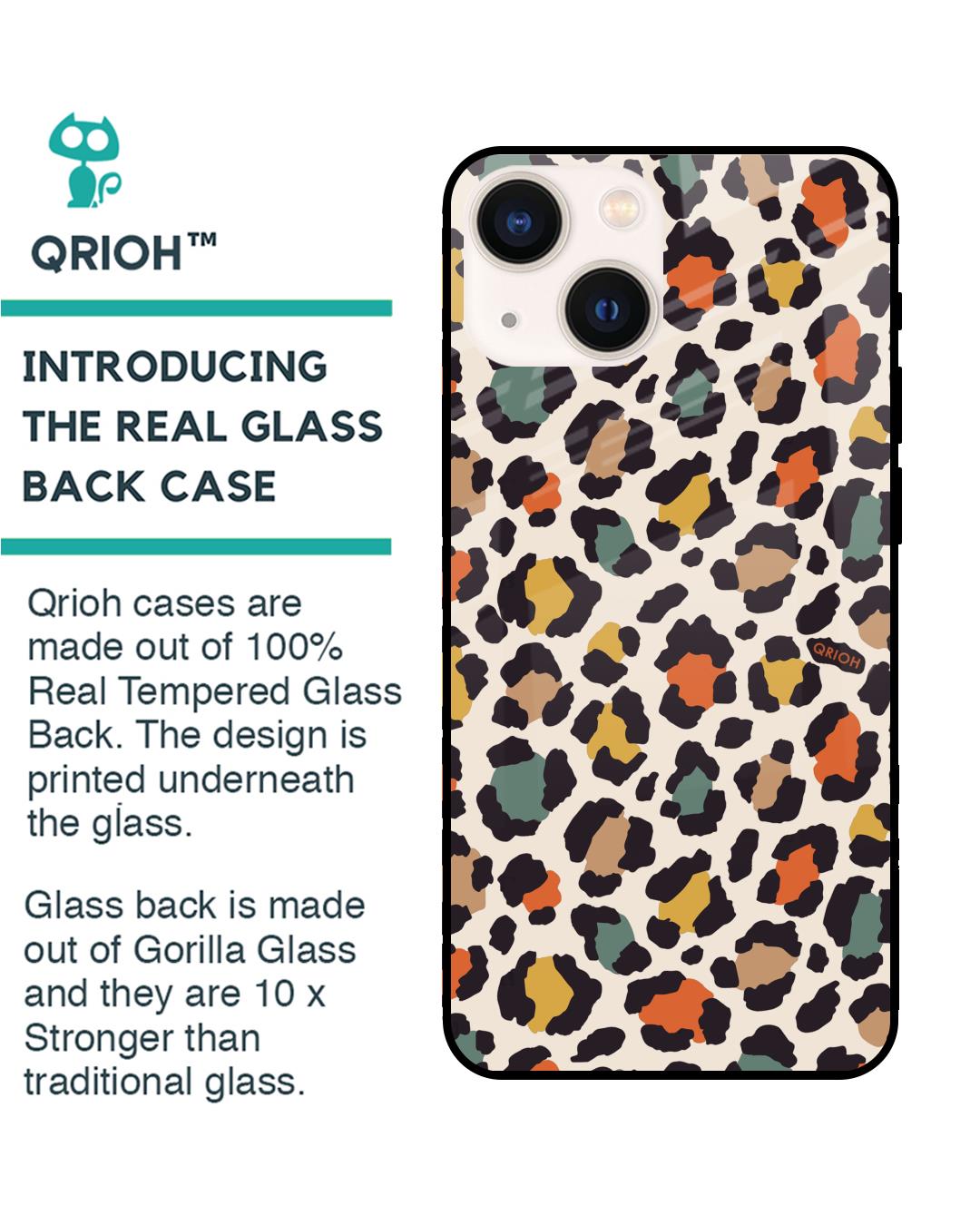 Shop Colorful Leopard Printed Premium Glass Cover for Apple iPhone 14 Plus-Back