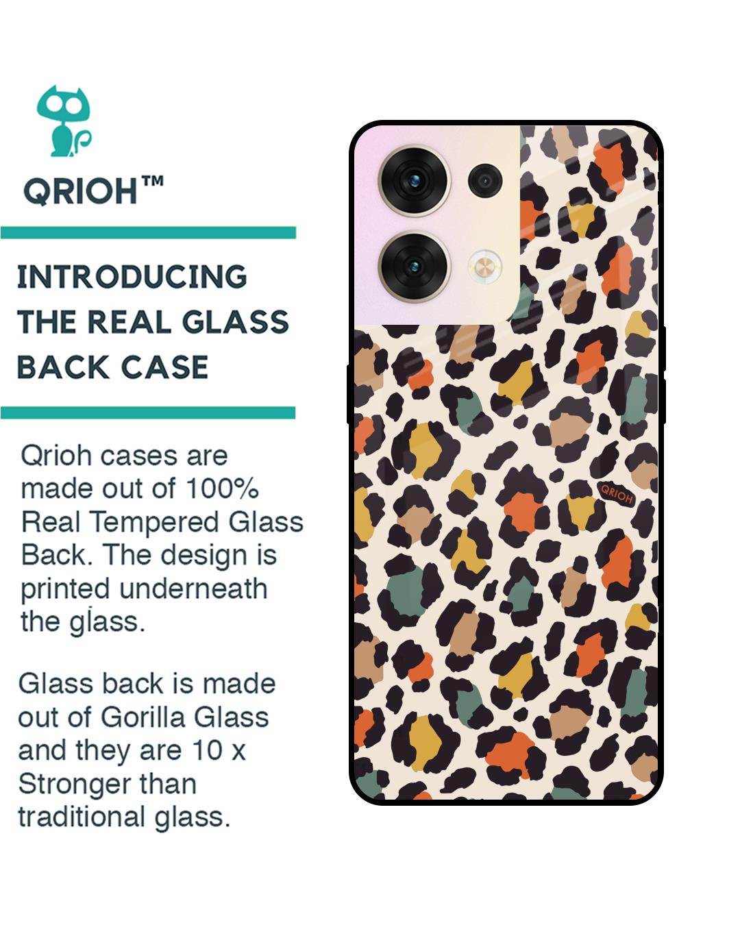 Shop Colorful Leopard Printed Premium Glass Cover for Oppo Reno8 5G (Shock Proof, Scratch Resistant)-Back