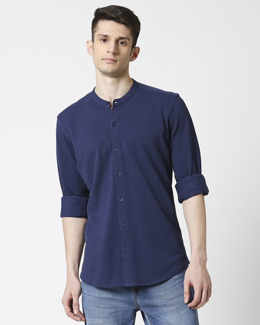 Shop Comfort Pique Knit Navy Shirt-Back