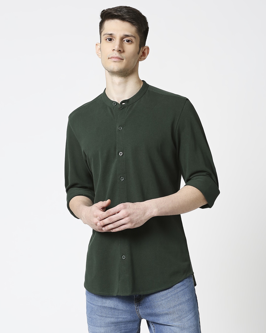 Shop Comfort Pique Knit Olive Shirt-Back