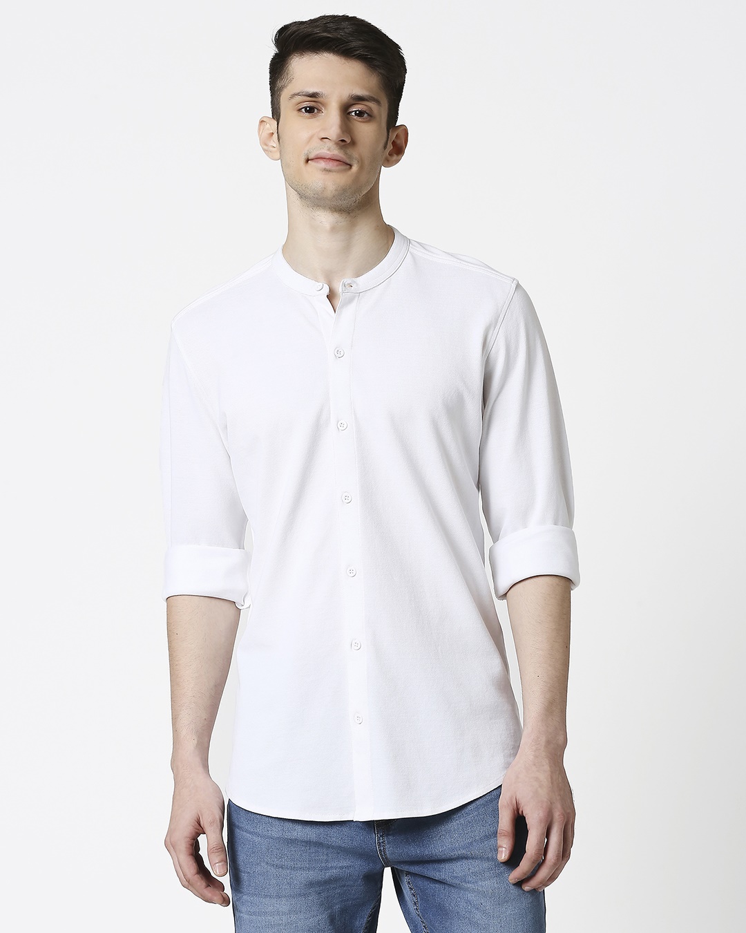 Shop Comfort Stretch Pique Knit White Shirt-Back