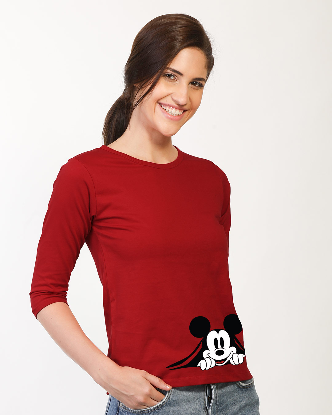 Shop Coming Through Mickey Round Neck 3/4th Sleeve T-Shirt (DL)-Back
