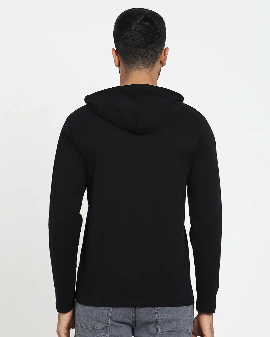 Shop Men's Black Conquer Typography Hoodie T-shirt-Back
