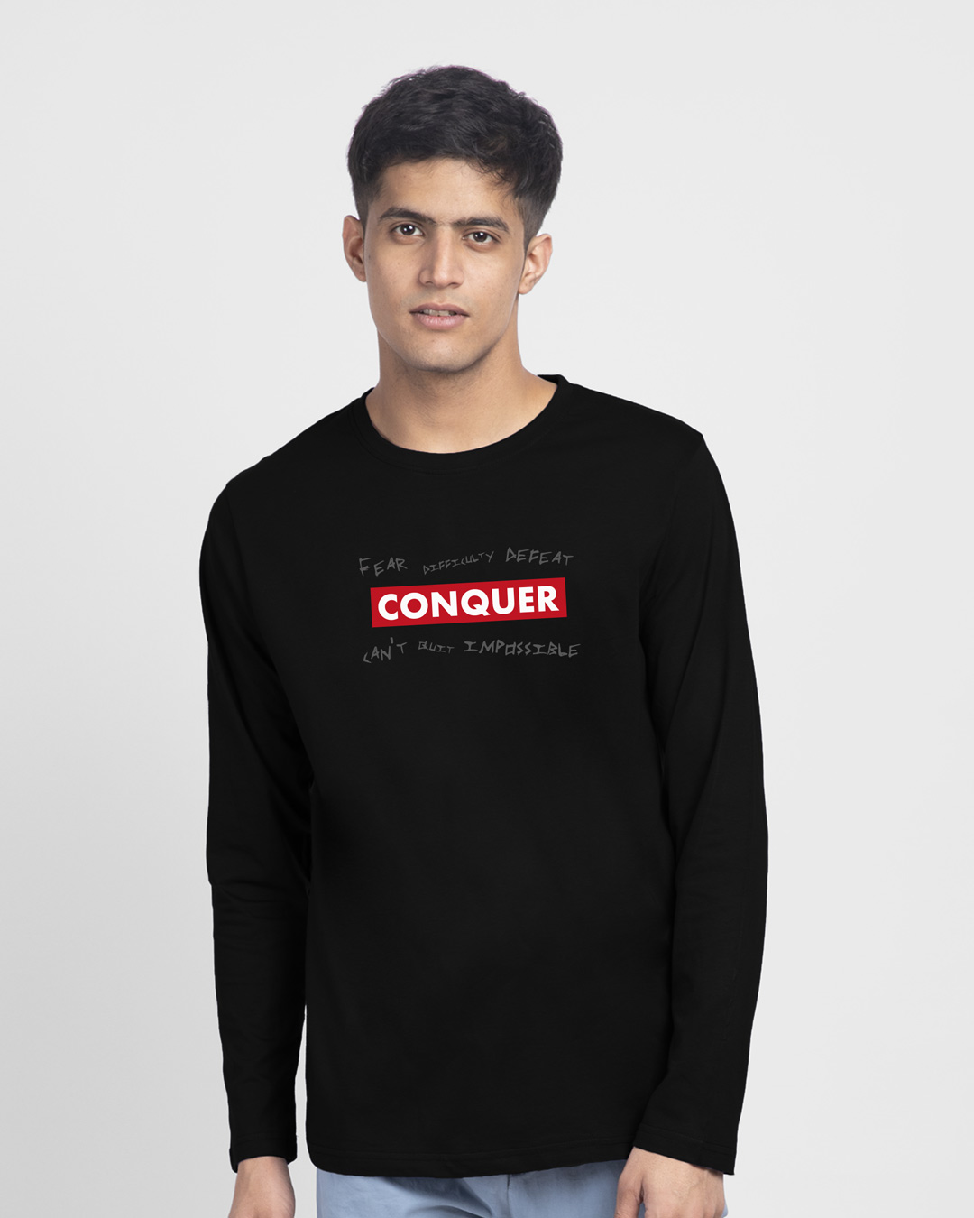 Shop Conquer Strip Full Sleeve T-Shirt Black-Back