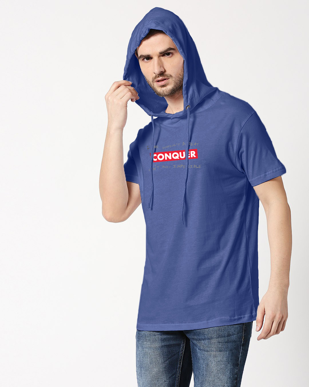 Shop Conquer Strip Half Sleeve Hoodie T-shirt-Back