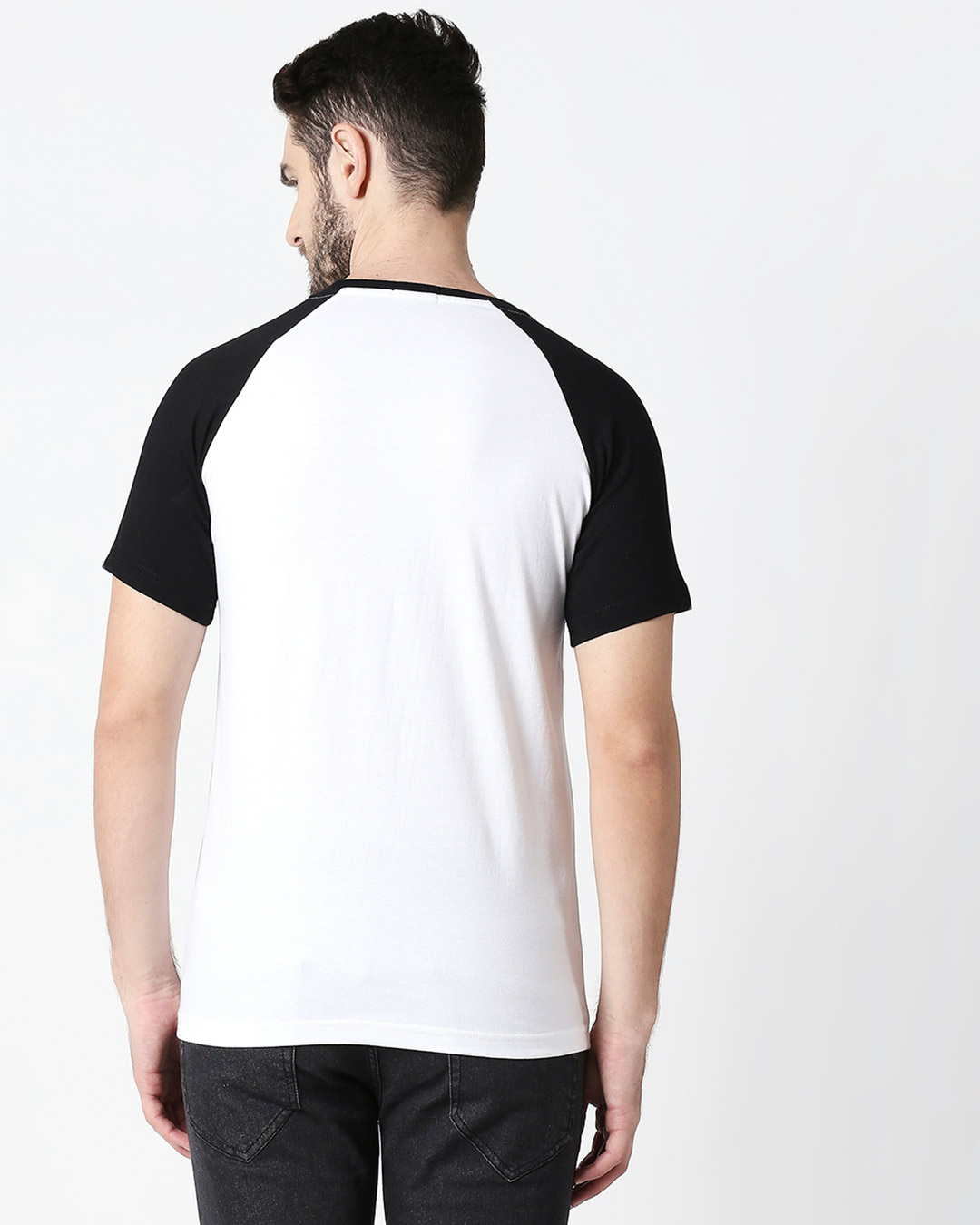 Shop Conquer Strip Half Sleeve Raglan T-Shirt White-Black-Back