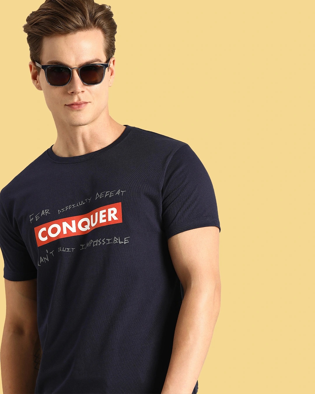 Buy Mens Blue Conquer Strip Typography T Shirt Online At Bewakoof 3603