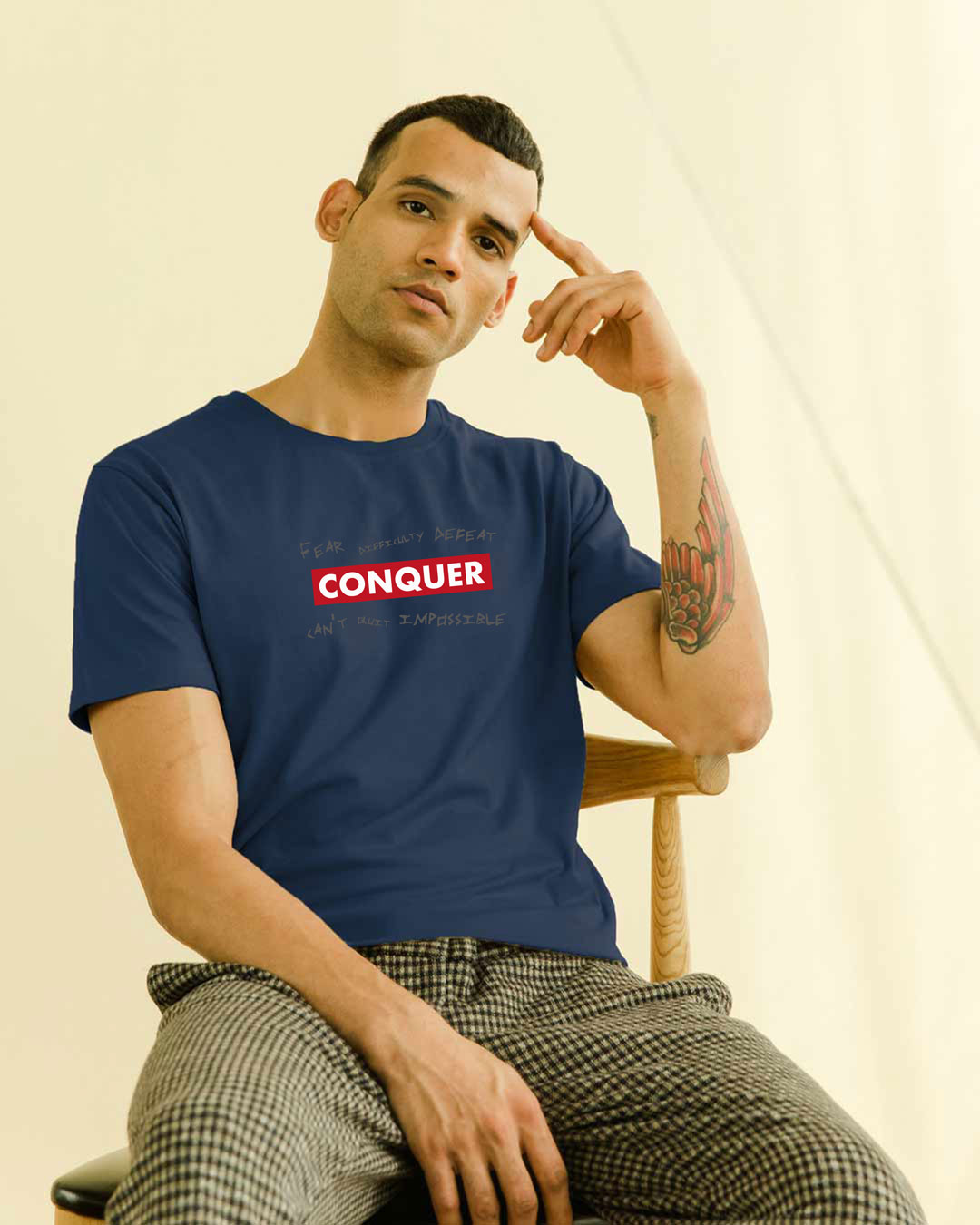 

Conquer Strip Half Sleeve T-Shirt Navy Blue Men' Printed T-Shirts Bewakoof.com