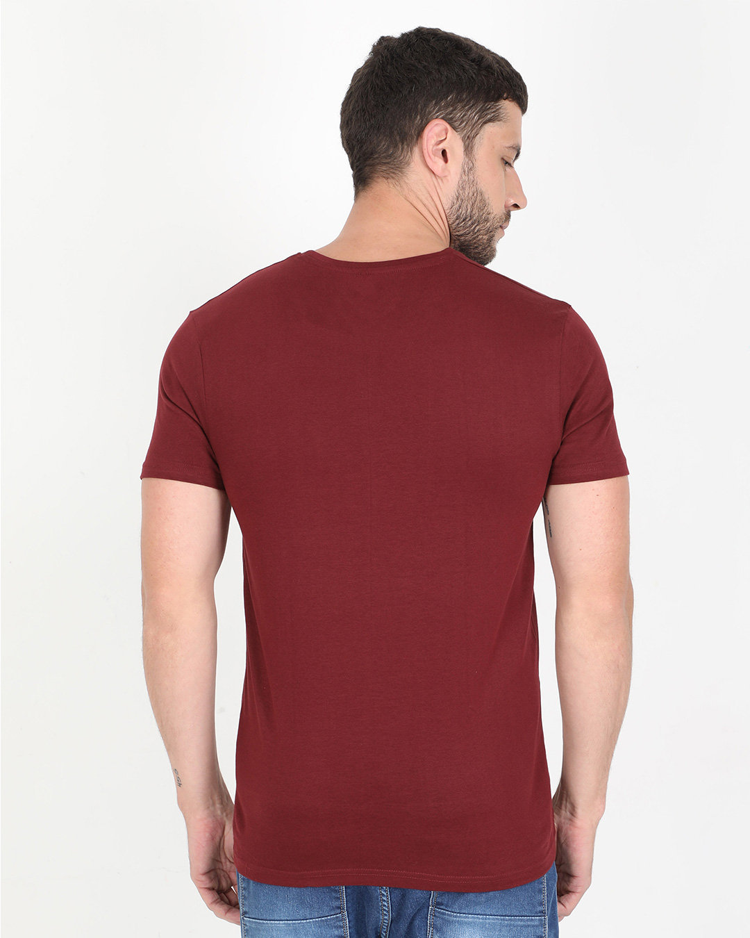 Shop Pocket Design T-Shirt Maroon-Back