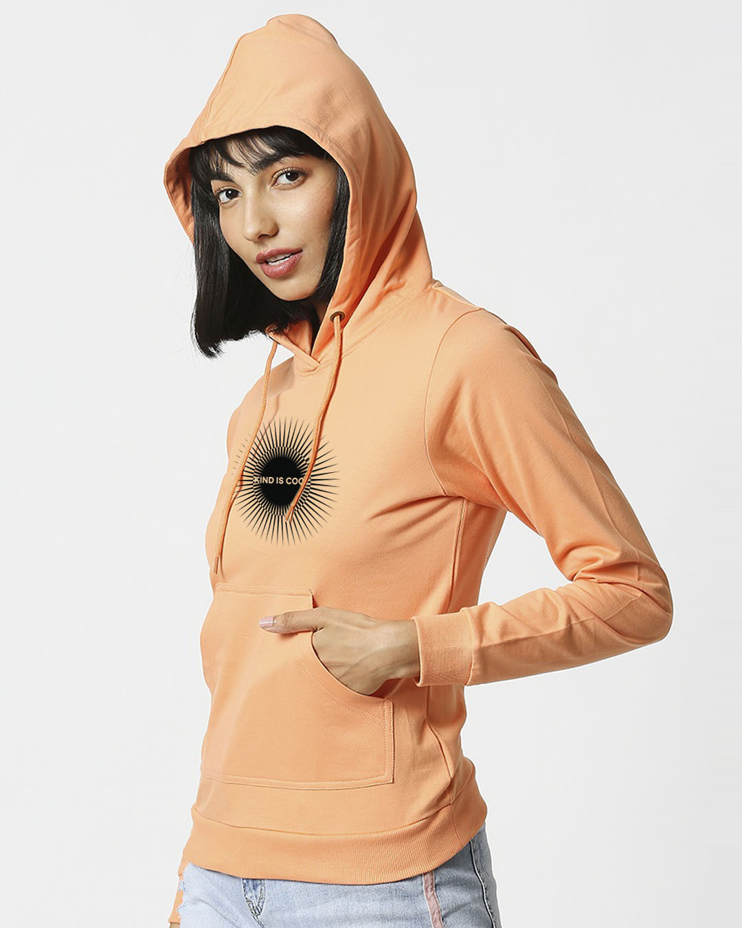 Shop Women's Orange Cool Radiation Typography Hoodie-Back