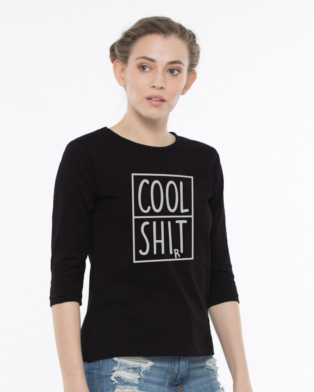 Shop Cool Shit Round Neck 3/4th Sleeve T-Shirt-Back
