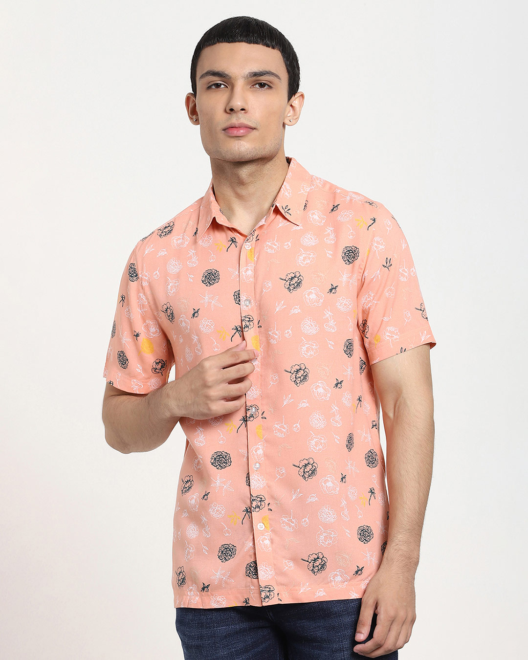 Shop Coral Cloud Floral AOP Half Sleeve Shirt-Back