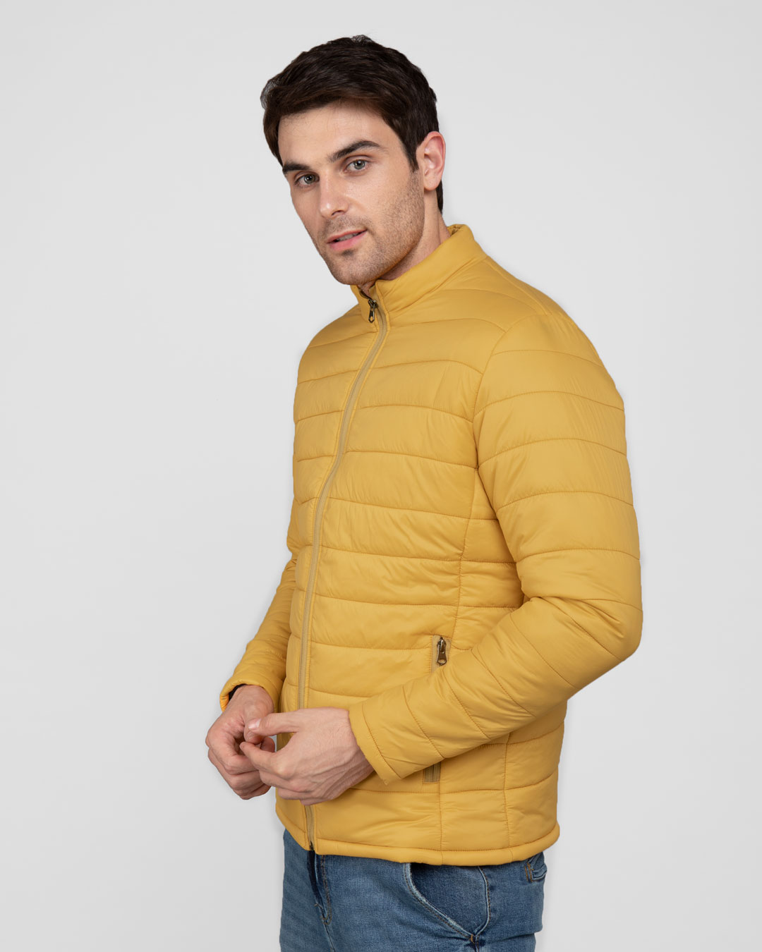 Shop Corn Yellow Plain Puffer Jacket-Back