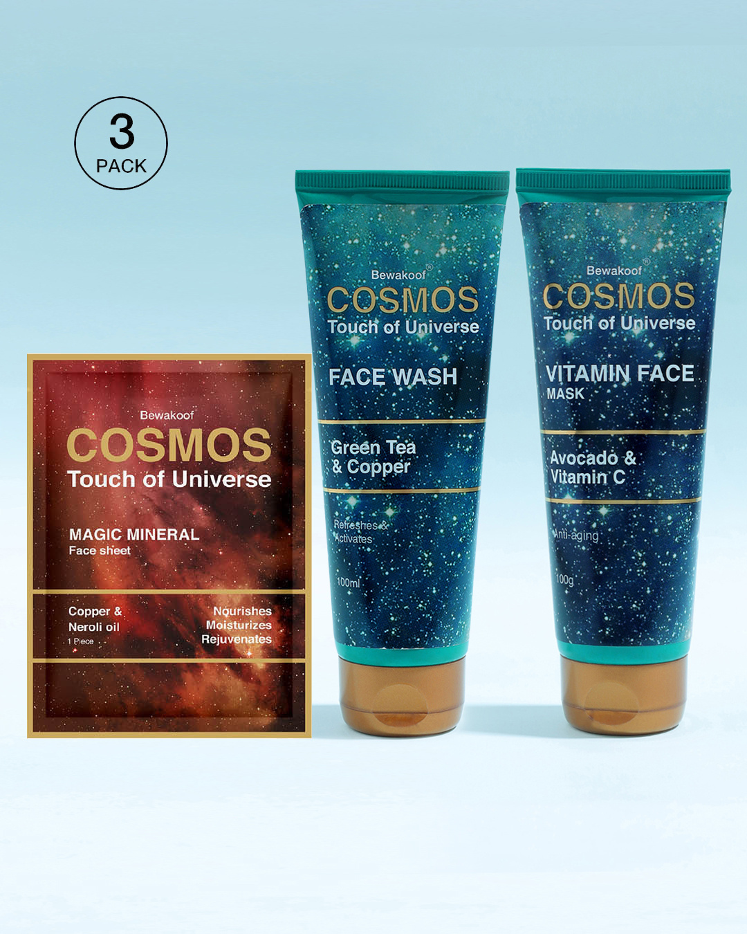 Shop Mask Wash Combo (1 Face Sheet Mask, 1 Face Mask 100gm And 1 Face Wash 100ml)-Front