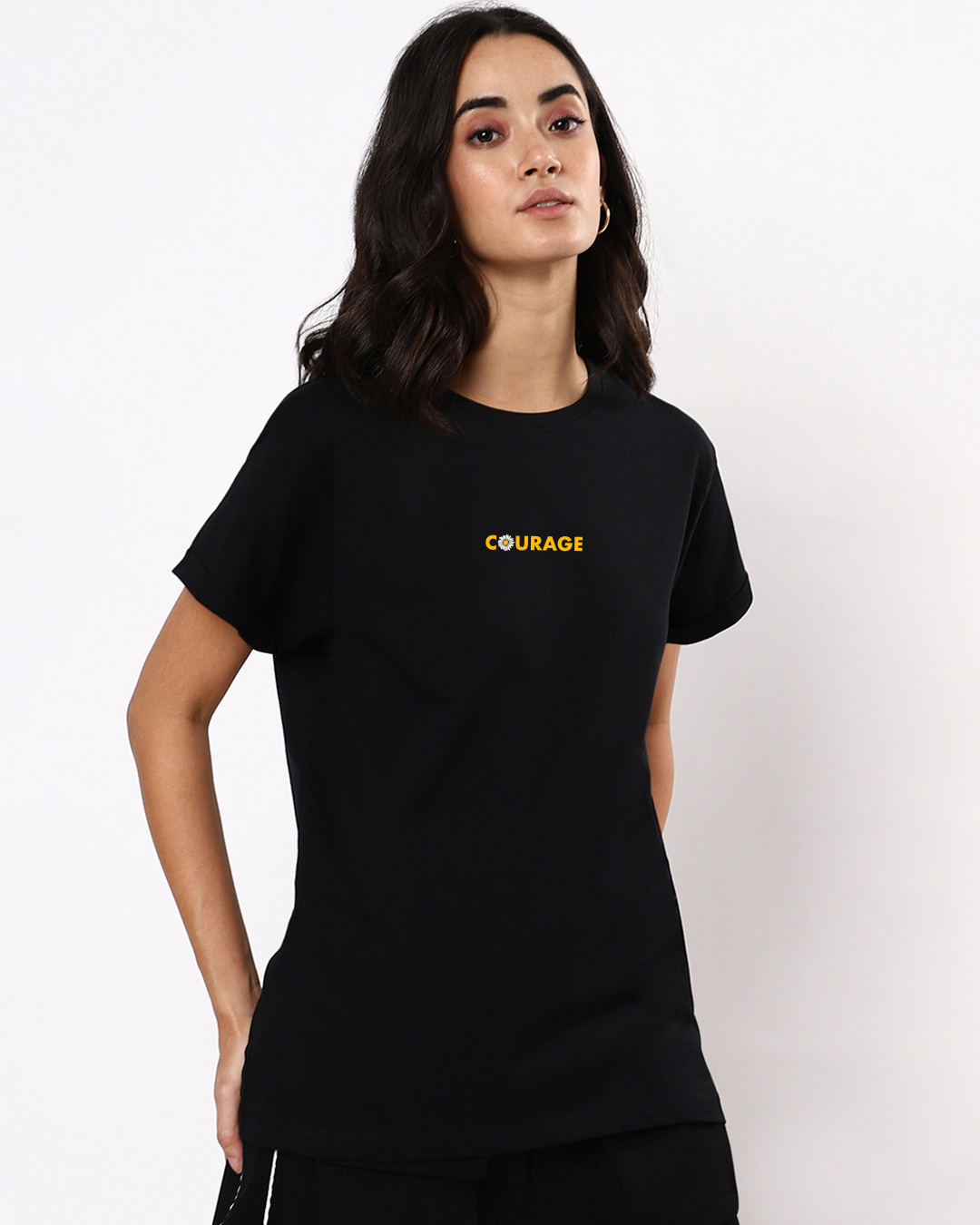 Shop Women's Black Courage Graphic Printed Boyfriend T-shirt-Back
