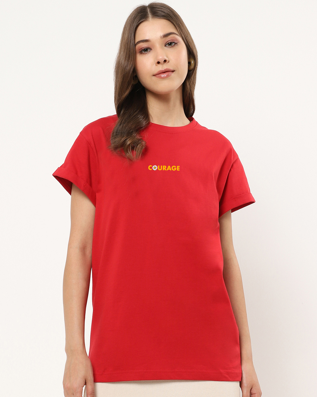 Shop Women's Red Courage Graphic Printed Boyfriend T-shirt-Back