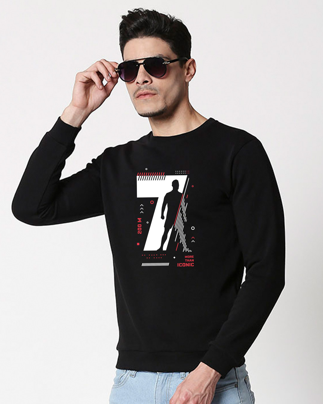 

CR 200m Fleece Sweater Men' Printed Fleece Sweater Bewakoof.com, Black