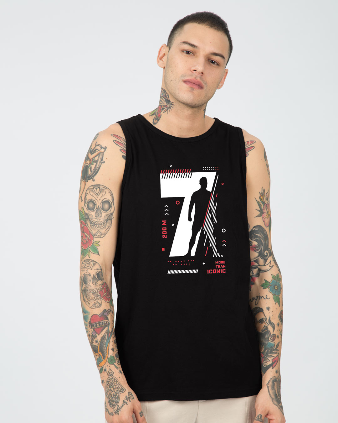 

Cr 200m Vest Men' Printed Round Neck Vest Bewakoof.com, Black