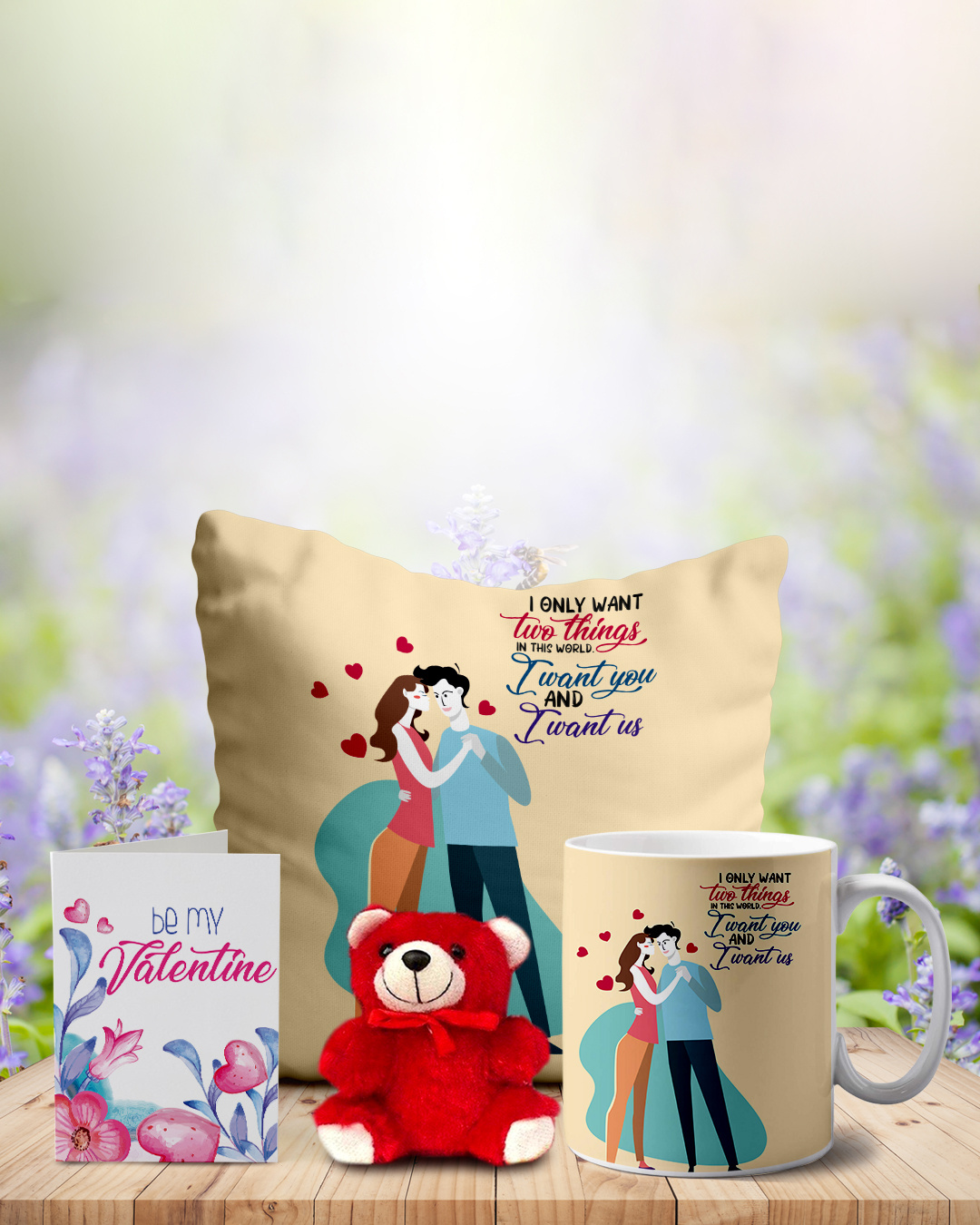Shop Beige Romantic Couple Valentine Teddy Combo Gift Set-Back