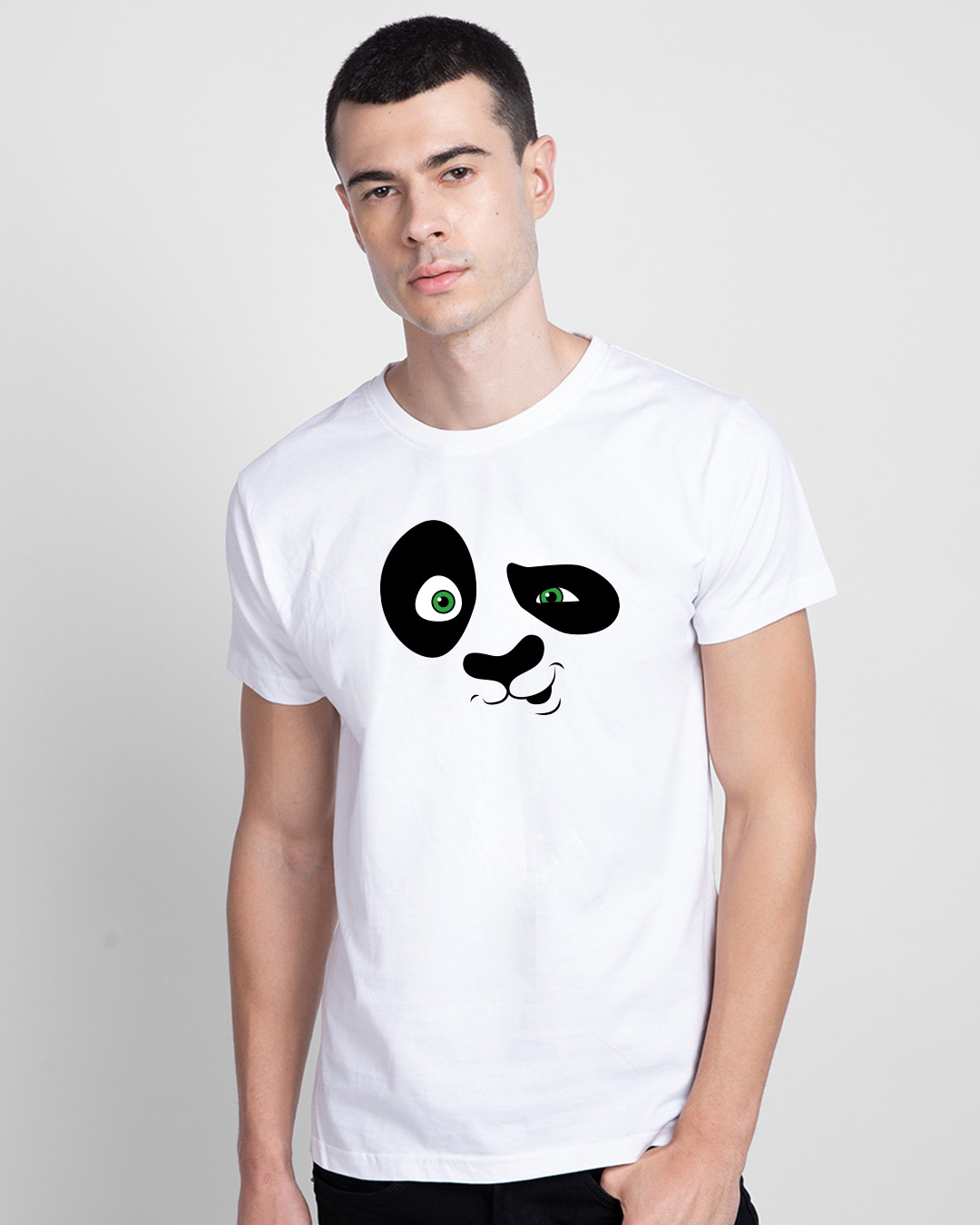 Shop Crazy Panda Half Sleeve T-Shirt White-Back