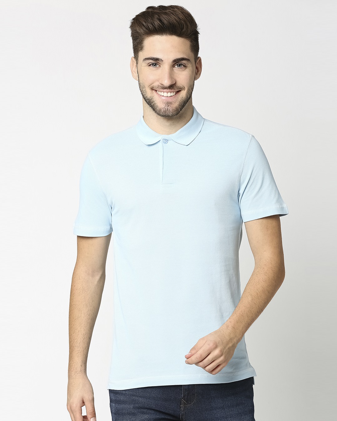 Shop Men's Crystal Blue Polo T-shirt-Back