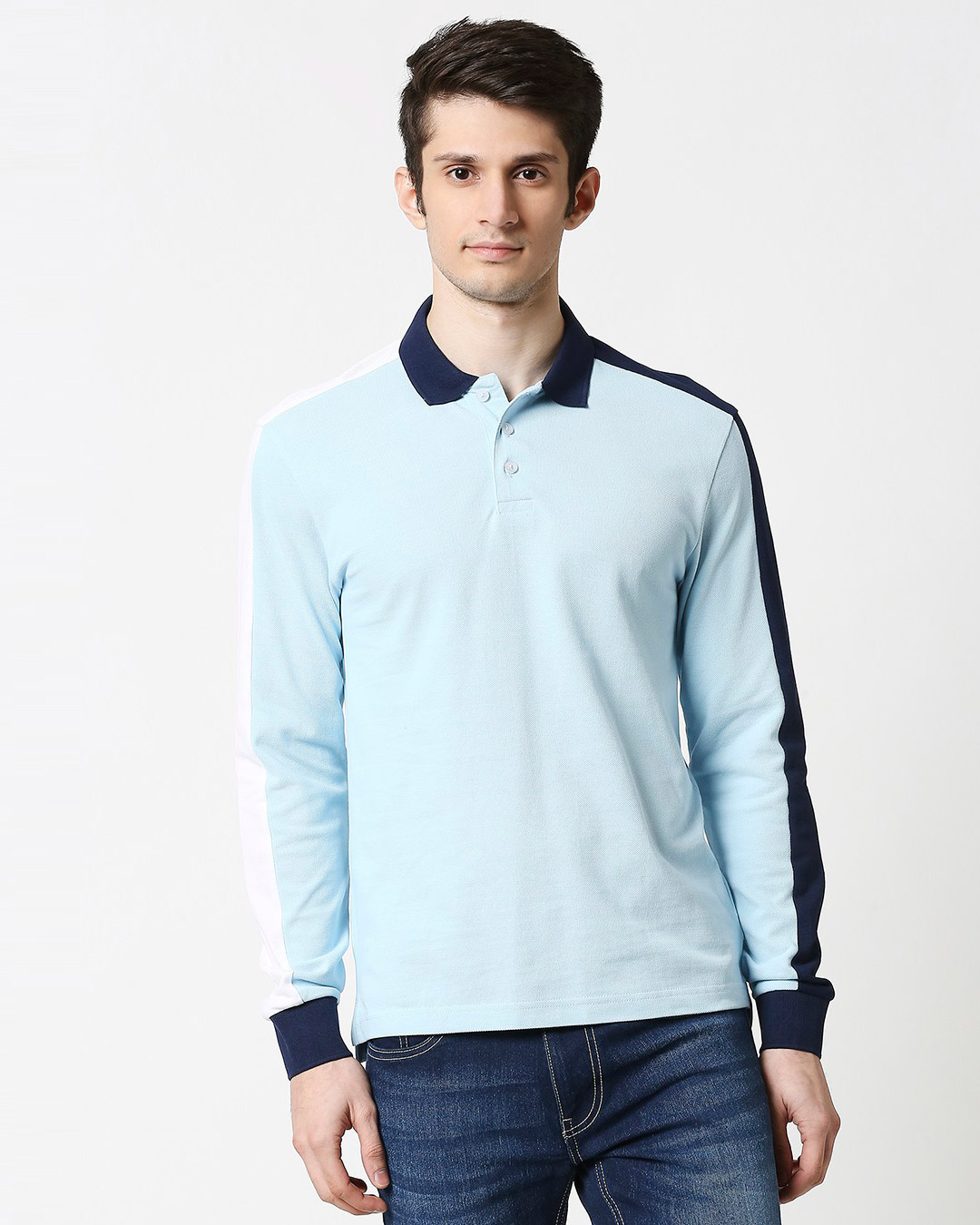 Shop Crystal Blue Shoulder Sleeve Cut & Sew Polo-Back
